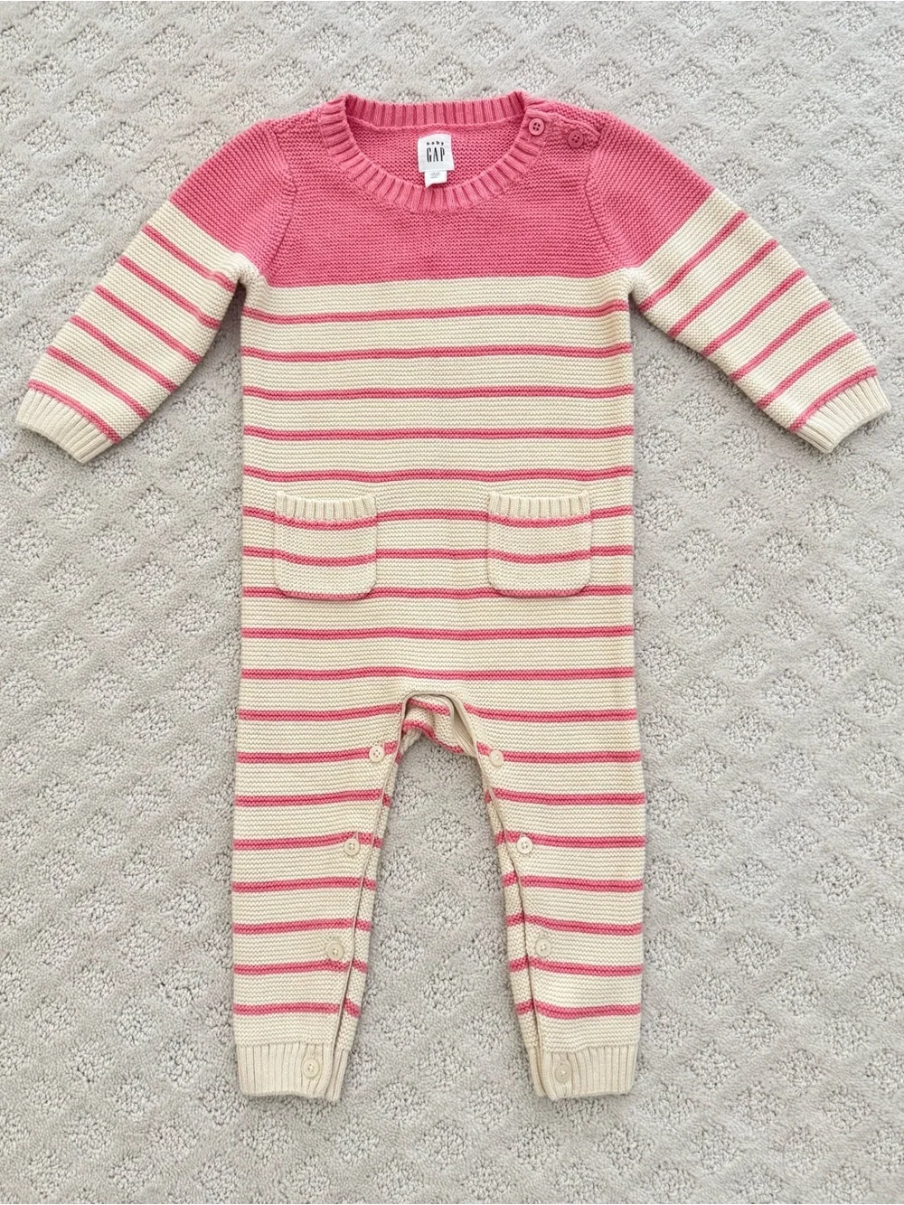 GAP Pink and Cream Striped Knit One-Piece Romper
